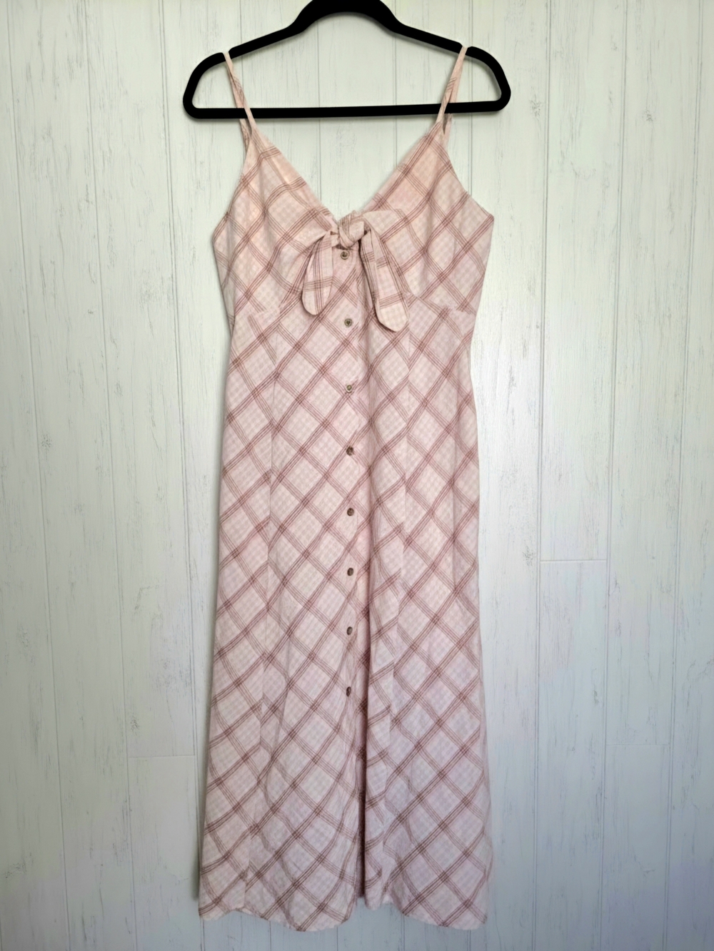 a new day Pink Plaid Tie-Front Button Maxi Dress